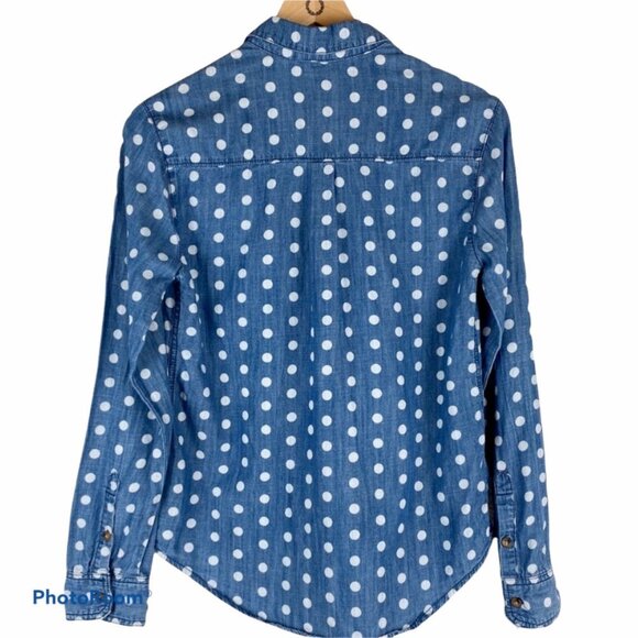 BDG URBAN OUTFITTERS Long-Sleeve Chambray Polka Dot Button-Down Shirt Small - Picture 3 of 9
